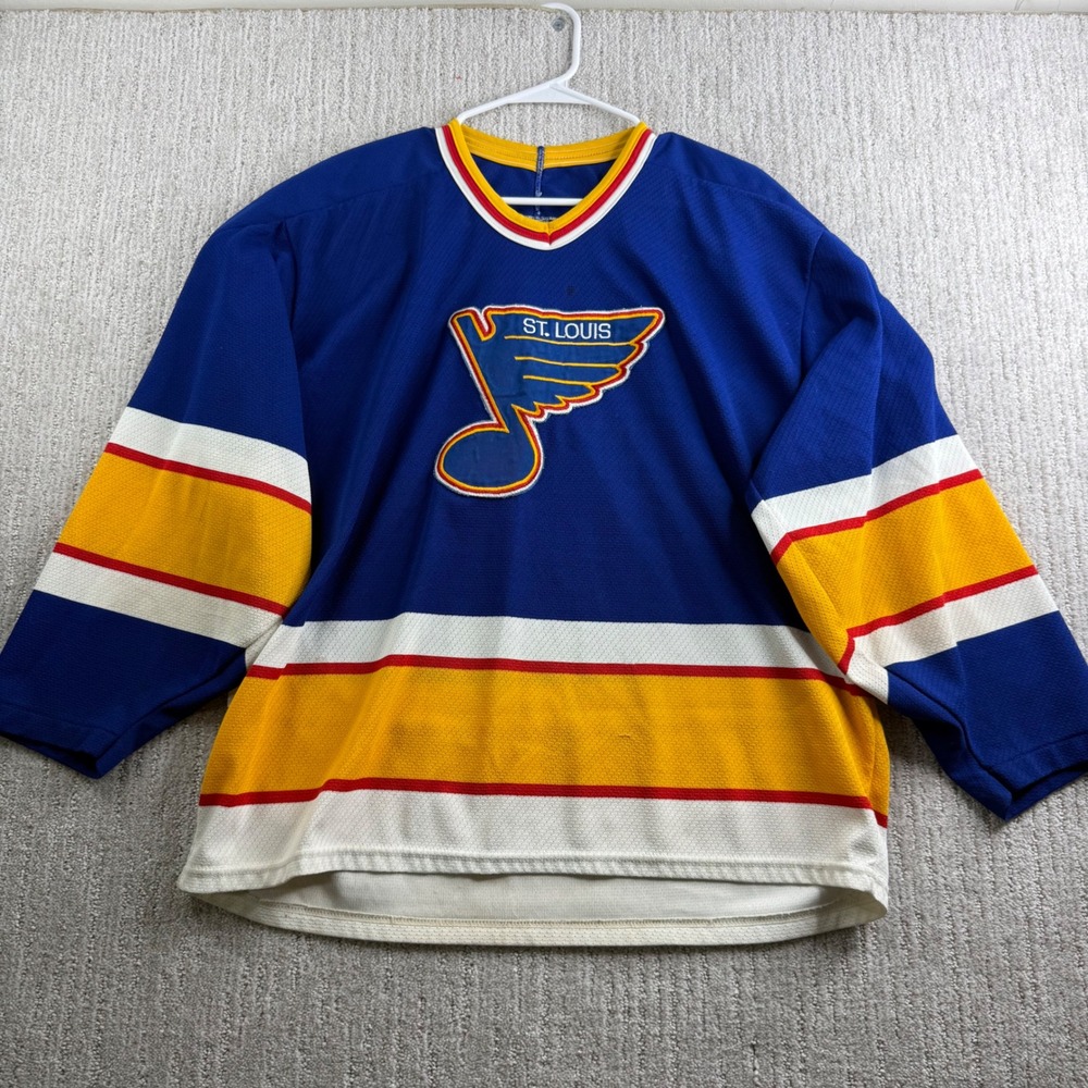 Maska St. Louis Blues NHL Hockey Jersey Blue Yellow Mens Size L Air-Knit Vintage
